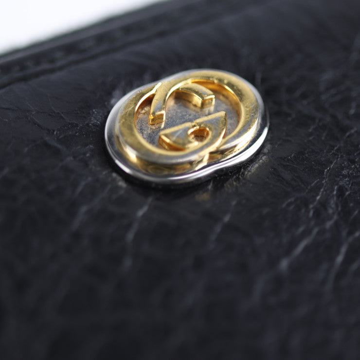 GUCCI グッチ インターロッキングG 長財布 575988 レザー ブラック ゴールド金具 シルバー金具 ラウンドファスナー シワ加工