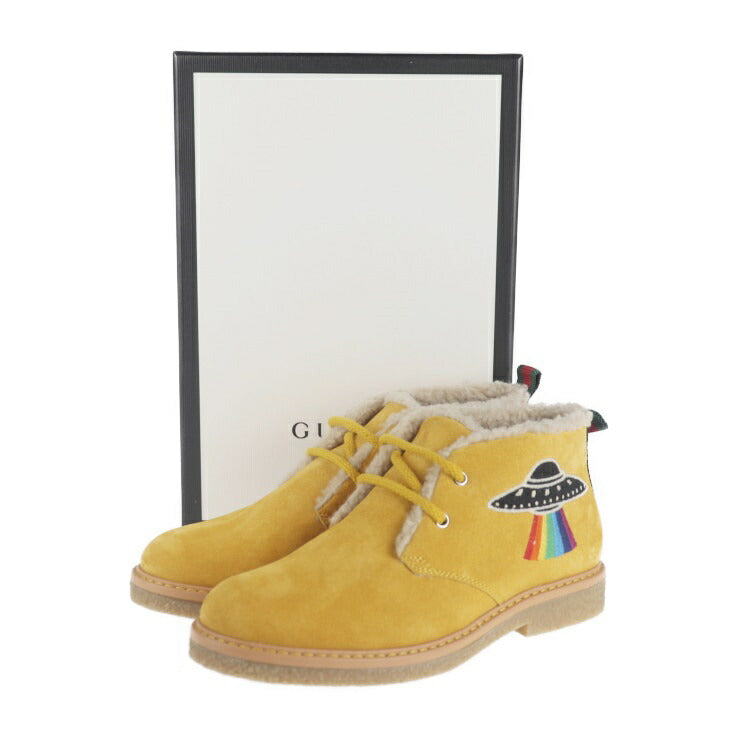 新品未使用展示品 GUCCI グッチ アングリーキャット UFO ブーツ 483457 表記サイズ 31 スウェード マスタード イエロー系 参考サイズ 19.9cm スエード