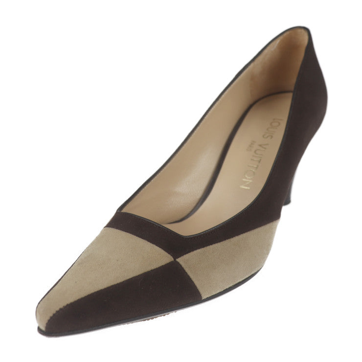 LOUIS VUITTON ルイ ヴィトン パンプス パンプス - 表記サイズ 34 1/2 スウェード ベージュ系 ブラウン 参考サイズ 22cm スエード ダミエモチーフ ビトン