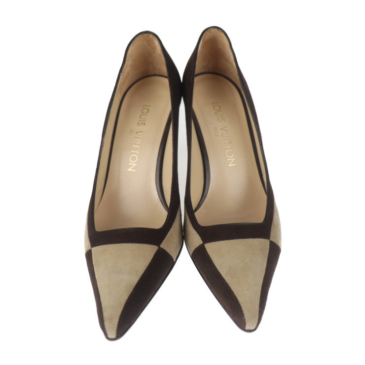 LOUIS VUITTON ルイ ヴィトン パンプス パンプス - 表記サイズ 34 1/2 スウェード ベージュ系 ブラウン 参考サイズ 22cm スエード ダミエモチーフ ビトン