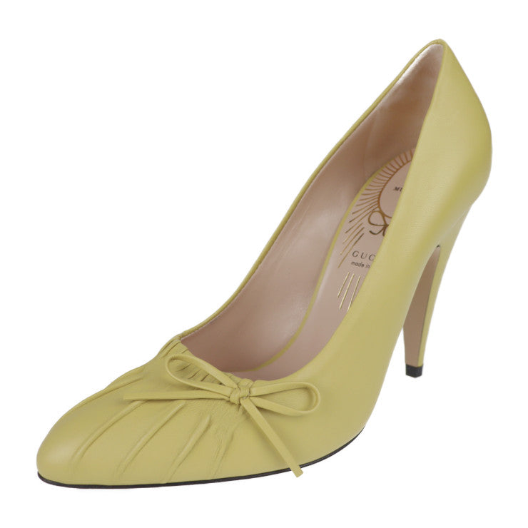新品未使用展示品 GUCCI グッチ NO.5 LIGHT MUSTARD パンプス 551766 表記サイズ 36 レザー ライトマスタード 参考サイズ23cm リボン