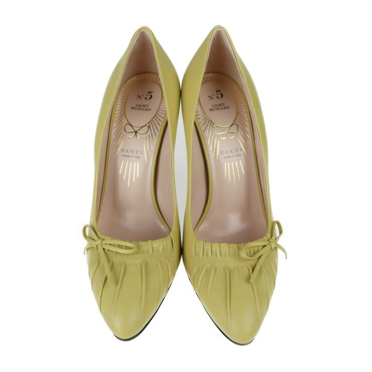 新品未使用展示品 GUCCI グッチ NO.5 LIGHT MUSTARD パンプス 551766 表記サイズ 36 レザー ライトマスタード 参考サイズ23cm リボン