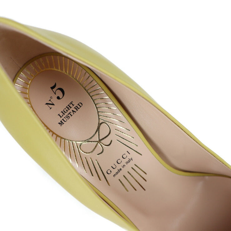 新品未使用展示品 GUCCI グッチ NO.5 LIGHT MUSTARD パンプス 551766 表記サイズ 36 レザー ライトマスタード 参考サイズ23cm リボン
