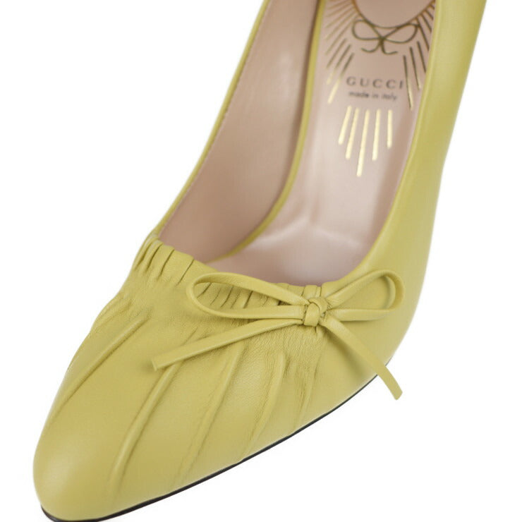 新品未使用展示品 GUCCI グッチ NO.5 LIGHT MUSTARD パンプス 551766 表記サイズ 36 レザー ライトマスタード 参考サイズ23cm リボン