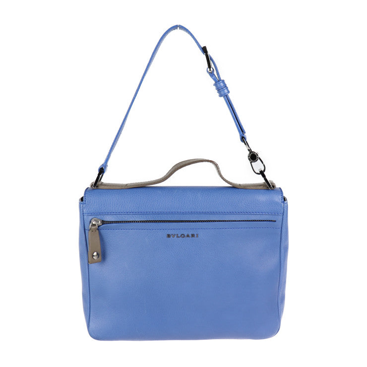 美品 BVLGARI ブルガリ フラップバッグ ショルダーバッグ 38639 レザー ブルー グレー 2WAY ハンドバッグ