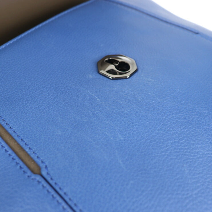 美品 BVLGARI ブルガリ フラップバッグ ショルダーバッグ 38639 レザー ブルー グレー 2WAY ハンドバッグ