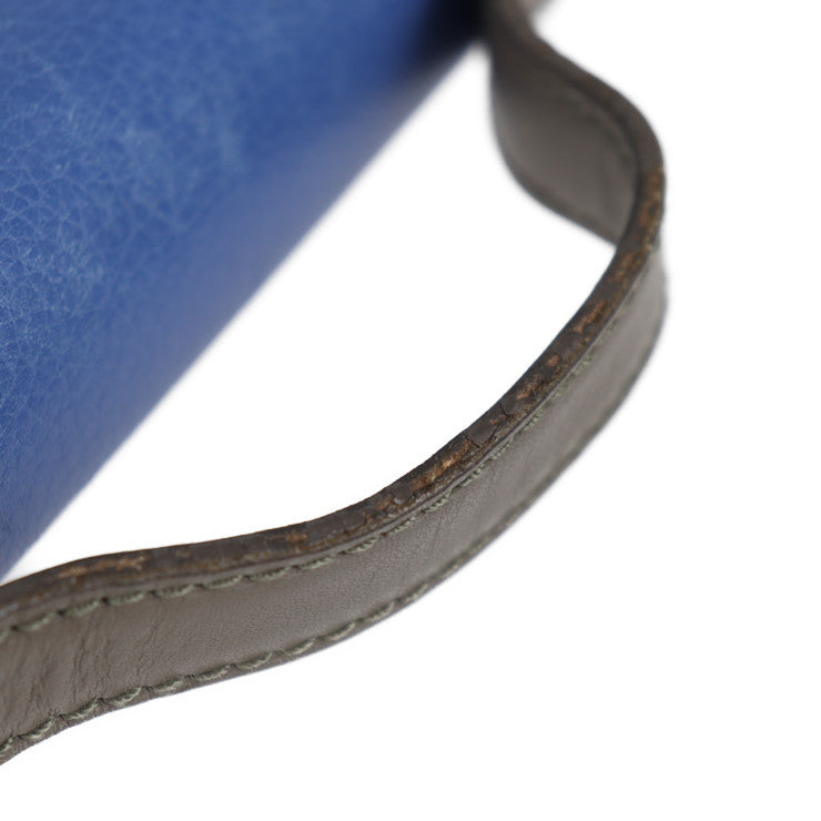 美品 BVLGARI ブルガリ フラップバッグ ショルダーバッグ 38639 レザー ブルー グレー 2WAY ハンドバッグ