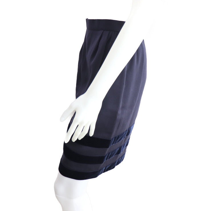 FOXEY NEW YORK フォクシー ニューヨーク 膝丈スカート スカート - 表記サイズ 42 ウール ナイロン レーヨン ネイビー ボーダー