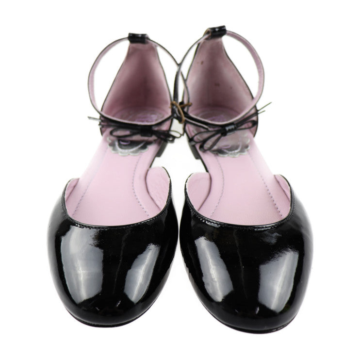 超美品 RED VALENTINO レッドヴァレンティノ セパレートパンプス パンプス ARS00034 表記サイズ 37 パテントレザー レザー ブラック フラットシューズ ストラップ 参考サイズ24cm エナメル