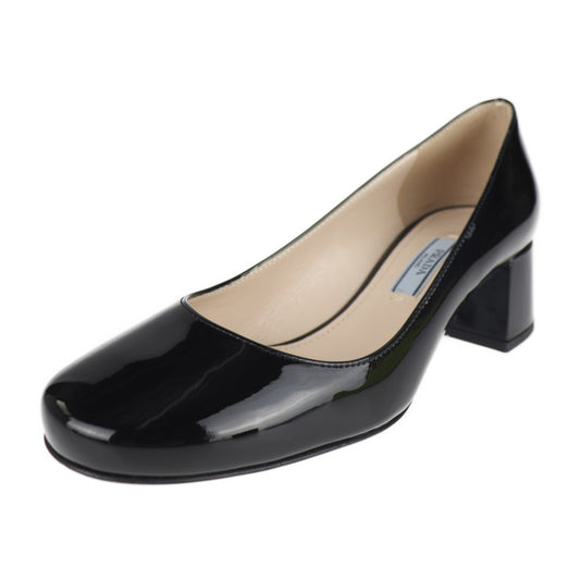 超美品 PRADA プラダ パンプス パンプス - 表記サイズ 34 1/2 エナメル ブラック チャンキーヒール 参考サイズ約21.5cm パテントレザー