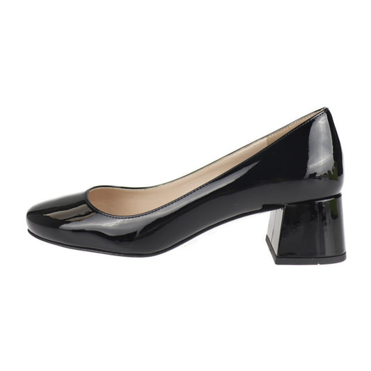 超美品 PRADA プラダ パンプス パンプス - 表記サイズ 34 1/2 エナメル ブラック チャンキーヒール 参考サイズ約21.5cm パテントレザー