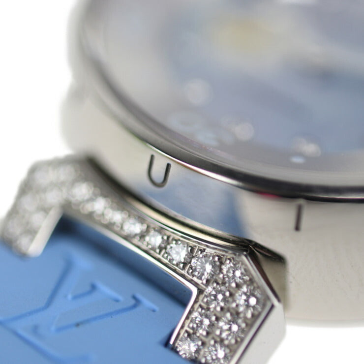 超美品 LOUIS VUITTON ルイ ヴィトン タンブール ダイビング オートマティック 腕時計 Q1330 ステンレススチール ダイヤモンド ラバー シルバー ブルーシェル文字盤 ブルー ビトン 自動巻き