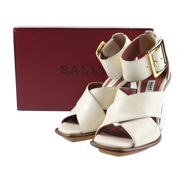 超美品 BALLY バリー ベルトサンダル サンダル - 表記サイズ 35 1/2 カーフ アイボリー ゴールド金具 チャンキーヒール 参考サイズ 22.5cm