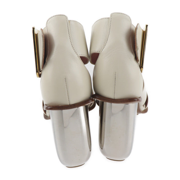 超美品 BALLY バリー ベルトサンダル サンダル - 表記サイズ 35 1/2 カーフ アイボリー ゴールド金具 チャンキーヒール 参考サイズ 22.5cm