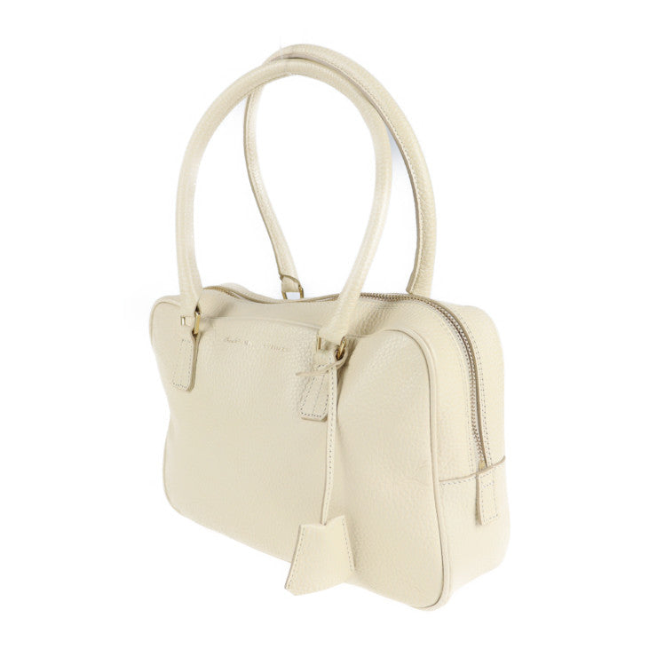 超美品 ADMJ エーディーエムジェイ ミニボストン ハンドバッグ レザー アイボリー系 ゴールド金具 ショルダーバッグ 鍵付き