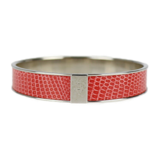 Very good condition HERMES Kawaii Bangle - Size S, Lizard, Metal, Pink Red, Silver