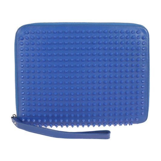 Christian Louboutin クリスチャンルブタン iPadケース セカンドバッグ 3120247 レザー ブルー リストレット ラウンドファスナー クラッチバッグ スパイクスタッズ
