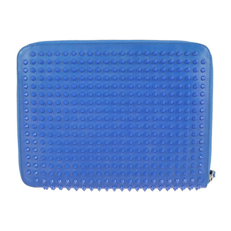 Christian Louboutin クリスチャンルブタン iPadケース セカンドバッグ 3120247 レザー ブルー リストレット ラウンドファスナー クラッチバッグ スパイクスタッズ