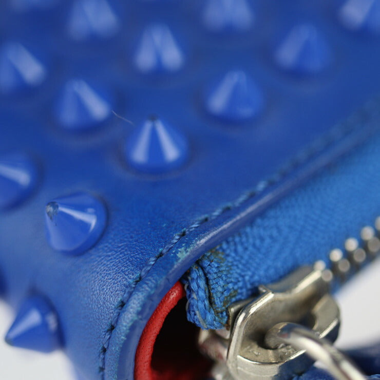 Christian Louboutin クリスチャンルブタン iPadケース セカンドバッグ 3120247 レザー ブルー リストレット ラウンドファスナー クラッチバッグ スパイクスタッズ
