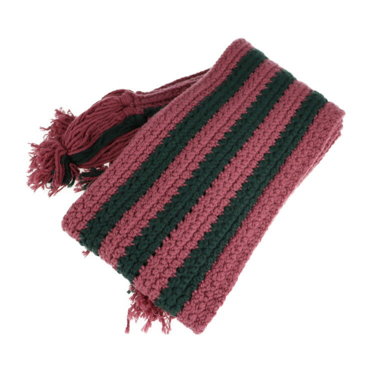 新古未使用展示品 GUCCI グッチ マフラー 486216 ウール カシミヤ ナイロン ピンク系 グリーン ケーブル編み ストライプ ロング フリンジ