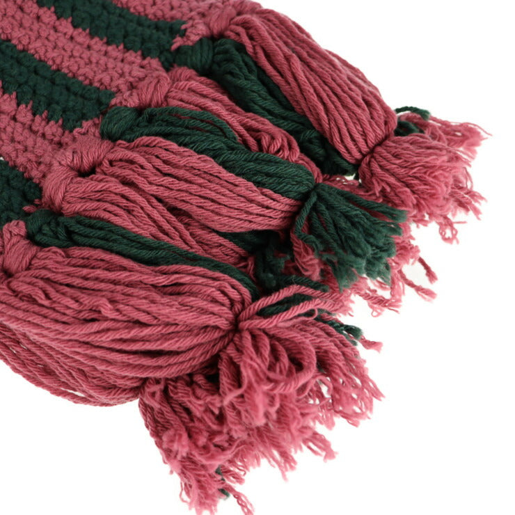 新古未使用展示品 GUCCI グッチ マフラー 486216 ウール カシミヤ ナイロン ピンク系 グリーン ケーブル編み ストライプ ロング フリンジ