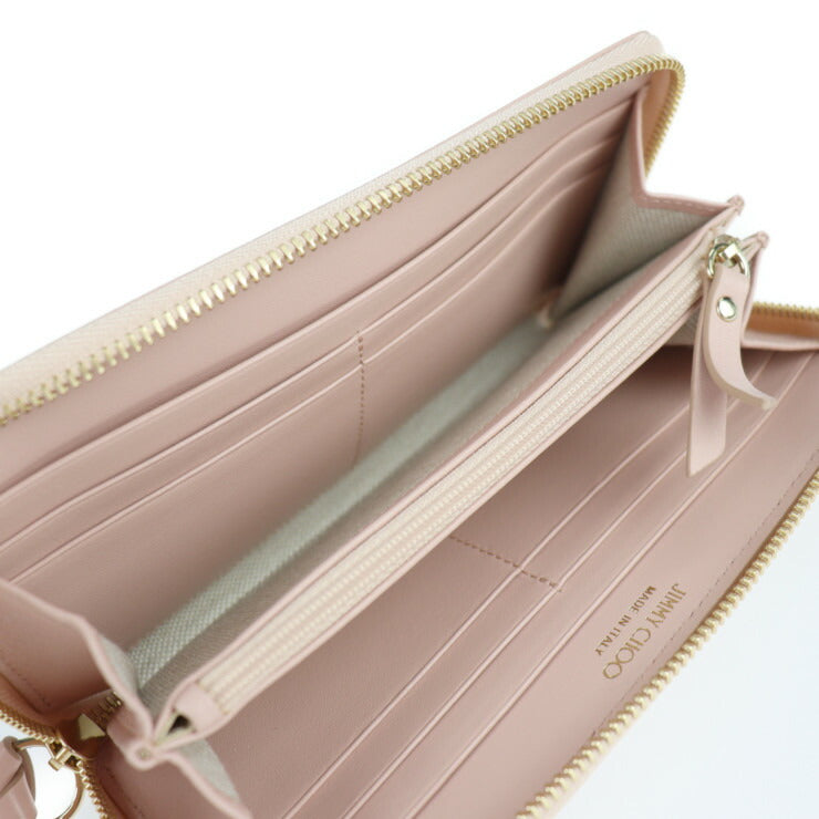 新古未使用展示品 JIMMY CHOO ジミーチュウ PIPPA OLEL ピッパ ロングウォレット 長財布 J000117254001 ロゴ型押し エンボスレザー パウダーピンク ゴールド金具 ラウンドファスナー