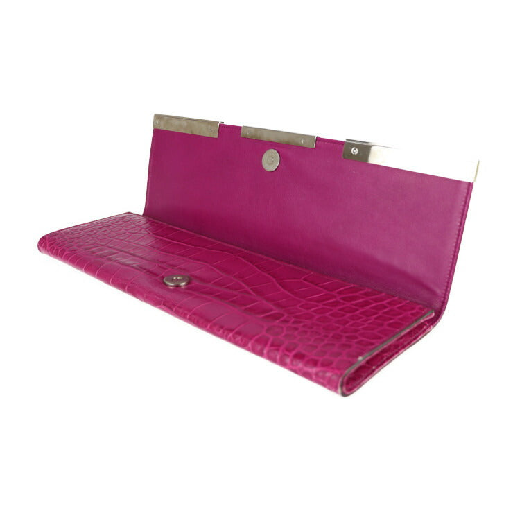 美品 GUCCI グッチ バッグ クラッチバッグ 240250 クロコ型押しレザー パープル系 シルバー金具 イブニングバッグ