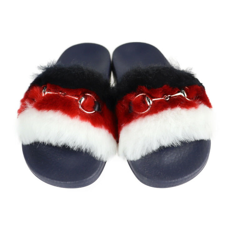 新品未使用展示品 GUCCI グッチ ホースビット サンダル 526176 ＃29 ラバー フェイクファー トリコロール ゴールド金具 子供用 参考サイズ18.5cm