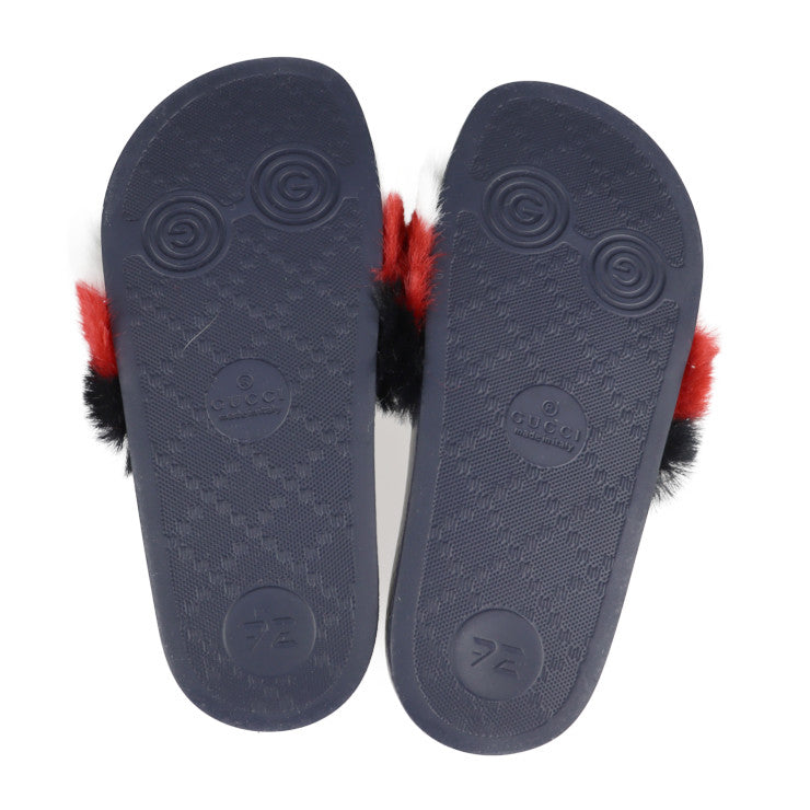 新品未使用展示品 GUCCI グッチ ホースビット サンダル 526176 ＃29 ラバー フェイクファー トリコロール ゴールド金具 子供用 参考サイズ18.5cm