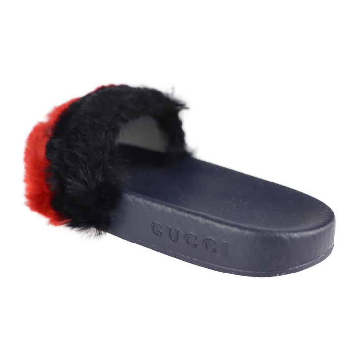 新品未使用展示品 GUCCI グッチ ホースビット サンダル 526176 ＃29 ラバー フェイクファー トリコロール ゴールド金具 子供用 参考サイズ18.5cm