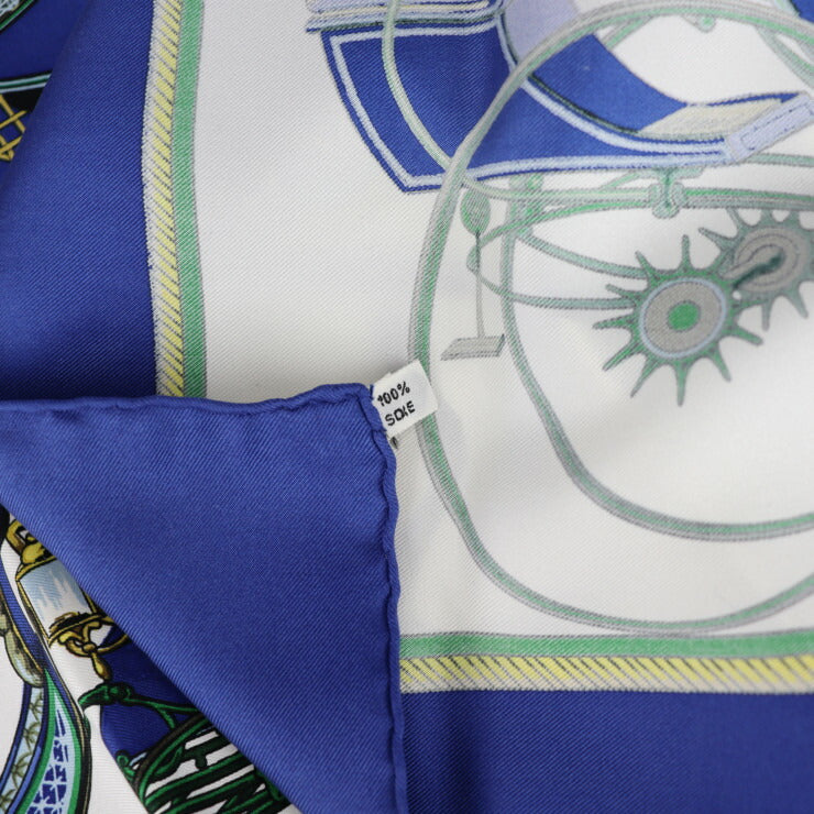 HERMES エルメス LES VOITURES A TRANSFORMATION 折りたたみ式幌の馬車 カレ90 スカーフ シルク ブルー ホワイト マルチカラー