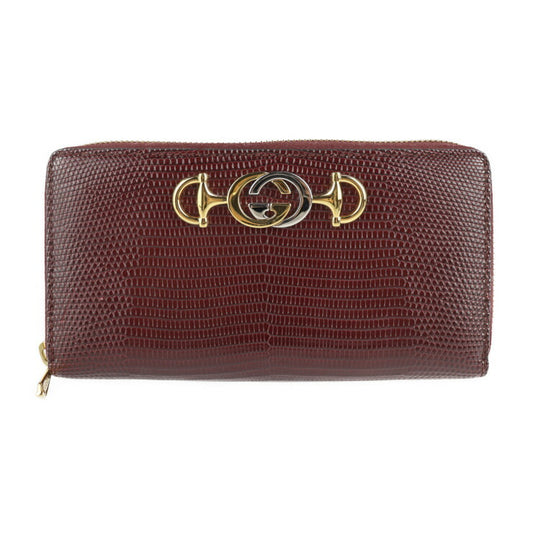 超美品 GUCCI グッチ ズゥミ 長財布 570661 リザード ボルドー レッド系 ロングウォレット ラウンドファスナー ジップアラウンド シルバー ゴールド金具