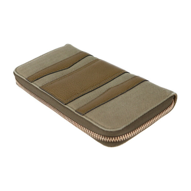 美品 BVLGARI ブルガリ ビーゼロワン 長財布 33775 キャンバス レザー ブラウン カーキ ゴールド金具 ラウンドファスナー