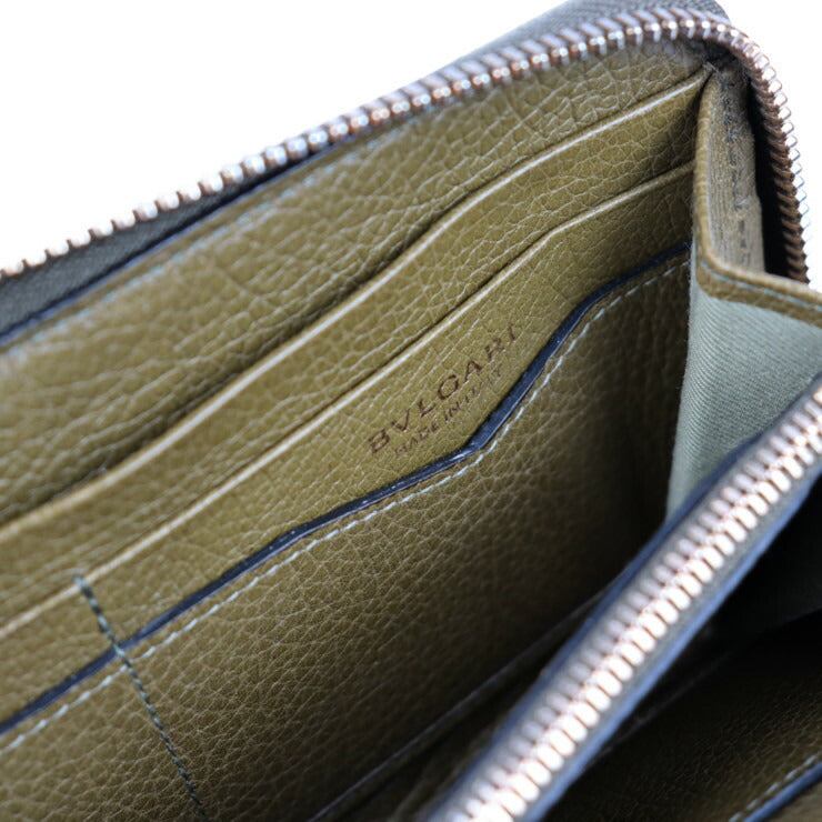 美品 BVLGARI ブルガリ ビーゼロワン 長財布 33775 キャンバス レザー ブラウン カーキ ゴールド金具 ラウンドファスナー