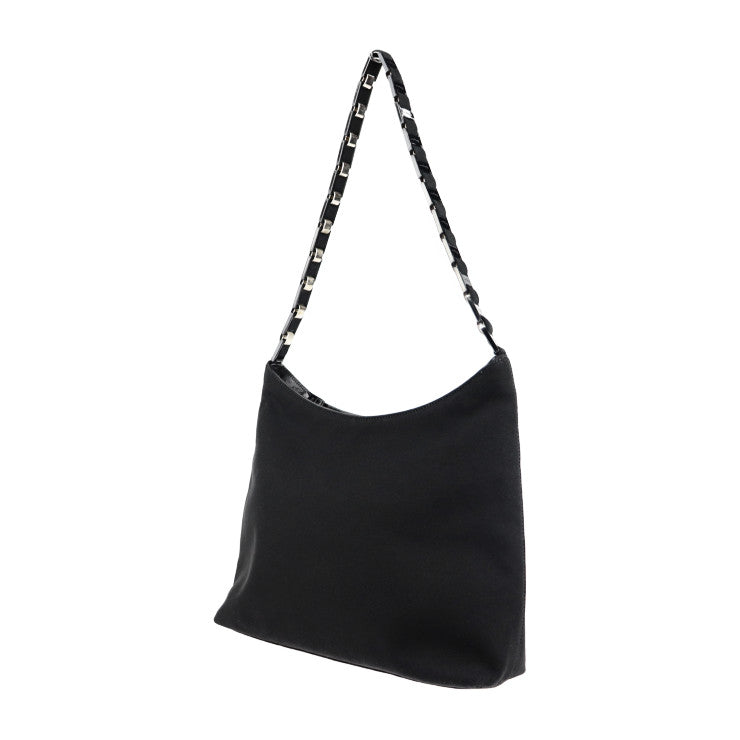 美品 Salvatore Ferragamo サルヴァトーレ フェラガモ ヴァラ ショルダーバッグ 21 8801 ナイロンキャンバス ブラック チェーン セミショルダーバッグ