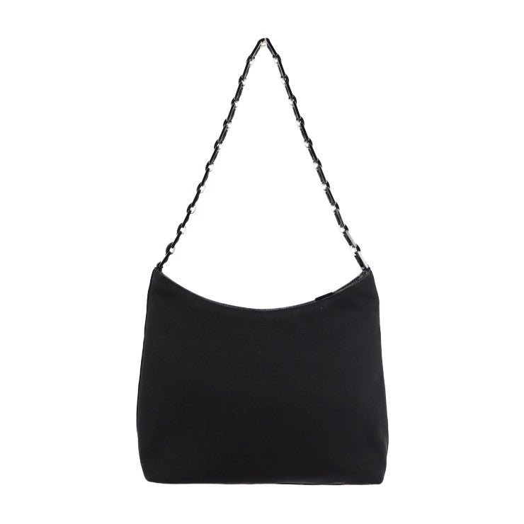 美品 Salvatore Ferragamo サルヴァトーレ フェラガモ ヴァラ ショルダーバッグ 21 8801 ナイロンキャンバス ブラック チェーン セミショルダーバッグ