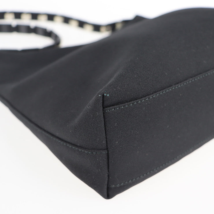 美品 Salvatore Ferragamo サルヴァトーレ フェラガモ ヴァラ ショルダーバッグ 21 8801 ナイロンキャンバス ブラック チェーン セミショルダーバッグ