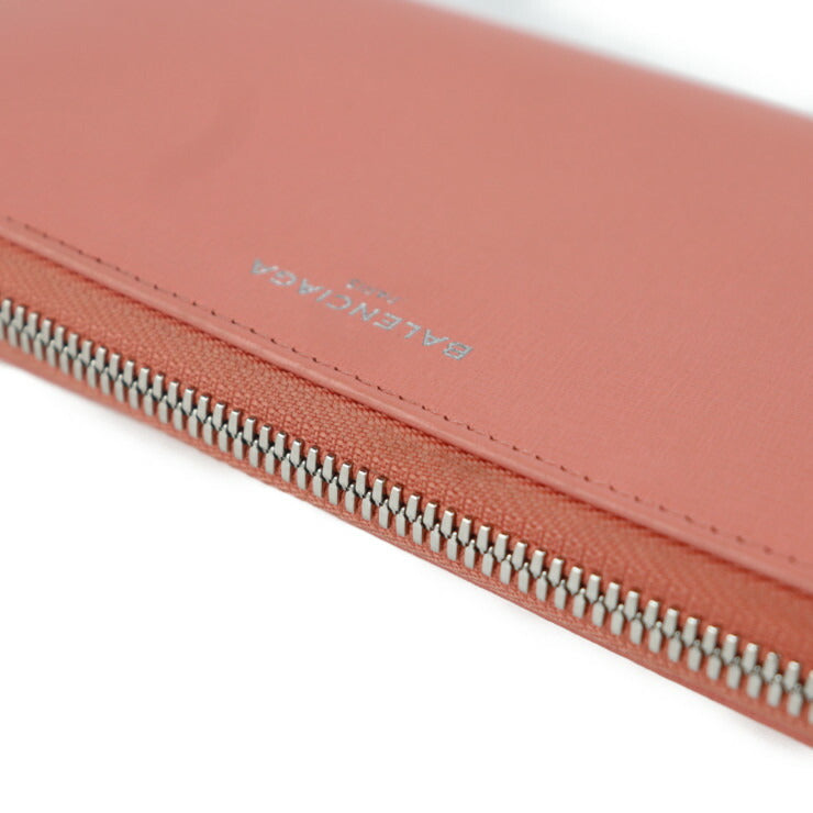 超美品 BALENCIAGA バレンシアガ エッセンシャル 長財布 519641 レザー サーモンピンク系 シルバー金具 ラウンドファスナー