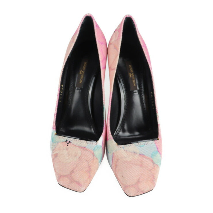 美品 LOUIS VUITTON ルイ ヴィトン パンプス ＃35 キャンバス ピンク マルチカラー フラワー 花柄 ウェッジソール 参考サイズ22.5cm
