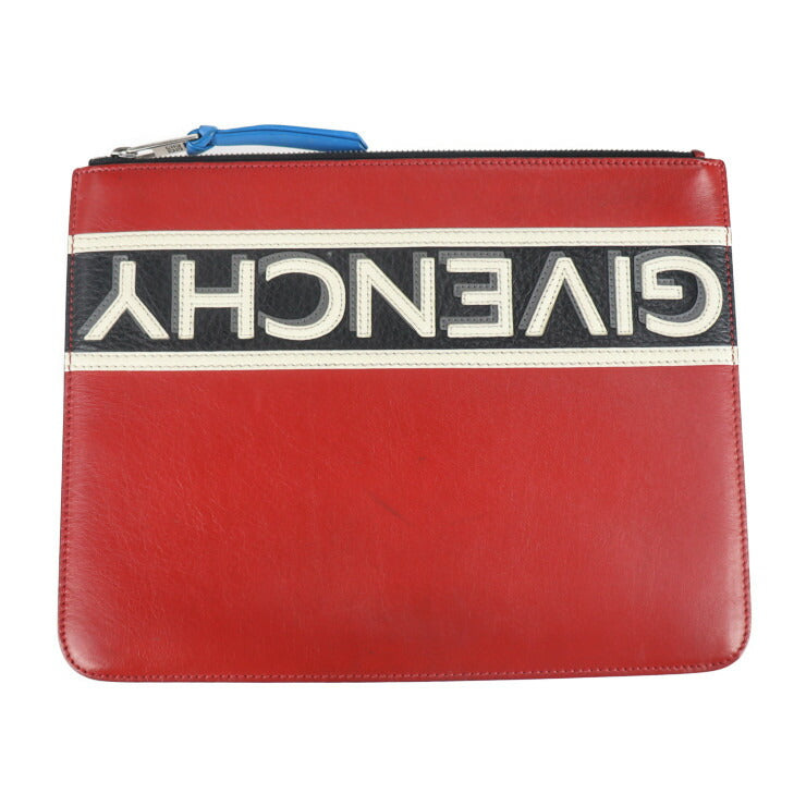 GIVENCHY ジバンシィ ポーチ セカンドバッグ レザー レッド ブラック ホワイト シルバー金具 クラッチバッグ ロゴ