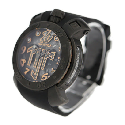 美品 Gaga Milano ガガミラノ ネイマールモデル マニュアーレ48 MANUALE 48MM 腕時計 8012.NJ.01 ステンレススチール ラバー ブラック 黒文字盤 クォーツ 世界限定500本