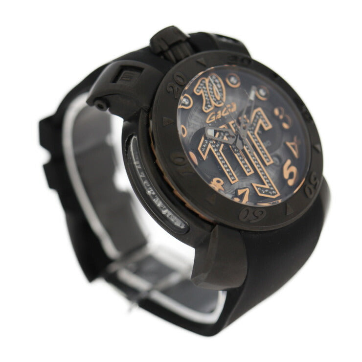 美品 Gaga Milano ガガミラノ ネイマールモデル マニュアーレ48 MANUALE 48MM 腕時計 8012.NJ.01 ステンレススチール ラバー ブラック 黒文字盤 クォーツ 世界限定500本