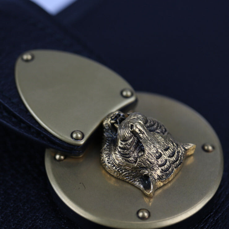 超美品 GUCCI グッチ キャットヘッド ビジネスバッグ 495655 レザー ブラック ゴールド金具 クラッチバッグ ハンドバッグ