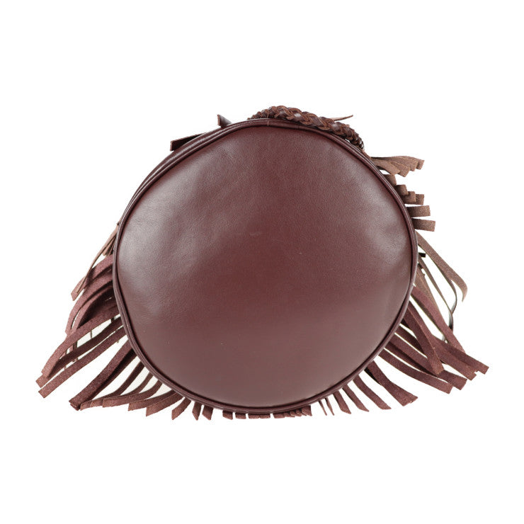 美品 J&M Davidson ジェイアンドエムデヴィッドソン カーニバルM ショルダーバッグ - レザー ブラウン ゴールド金具 フリンジ 巾着