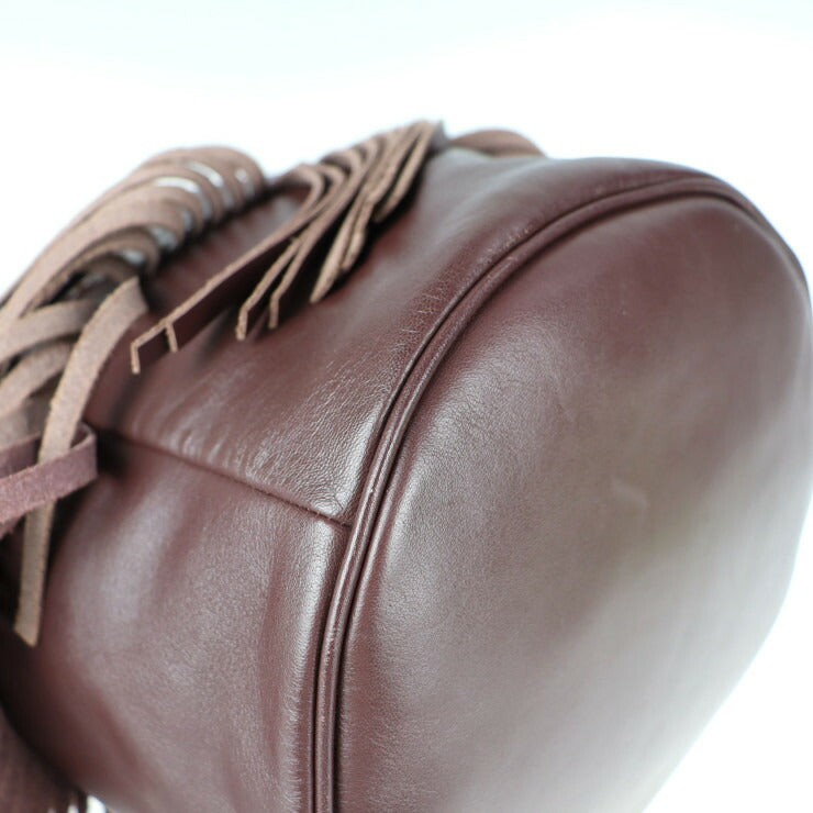 美品 J&M Davidson ジェイアンドエムデヴィッドソン カーニバルM ショルダーバッグ - レザー ブラウン ゴールド金具 フリンジ 巾着