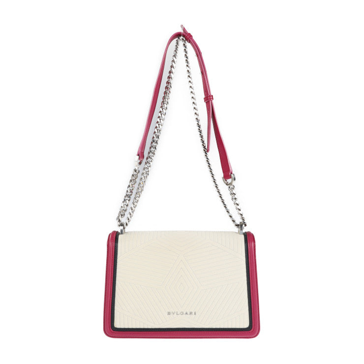 BVLGARI ブルガリ セルペンティ ダイヤモンド ブラスト ショルダーバッグ - レザー フューシャ系 アイボリー ブラック キルティング チェーンショルダー スネークヘッドモチーフ シルバー金具