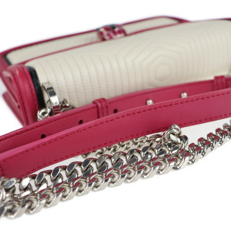 BVLGARI ブルガリ セルペンティ ダイヤモンド ブラスト ショルダーバッグ - レザー フューシャ系 アイボリー ブラック キルティング チェーンショルダー スネークヘッドモチーフ シルバー金具