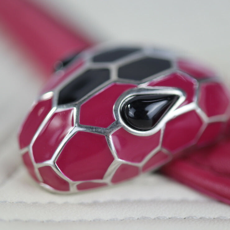 BVLGARI ブルガリ セルペンティ ダイヤモンド ブラスト ショルダーバッグ - レザー フューシャ系 アイボリー ブラック キルティング チェーンショルダー スネークヘッドモチーフ シルバー金具