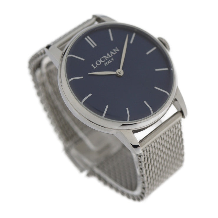 美品 LOCMAN ロックマン クォーツ 腕時計 腕時計 0251V02 ステンレススチール シルバー ブルー文字盤 2針