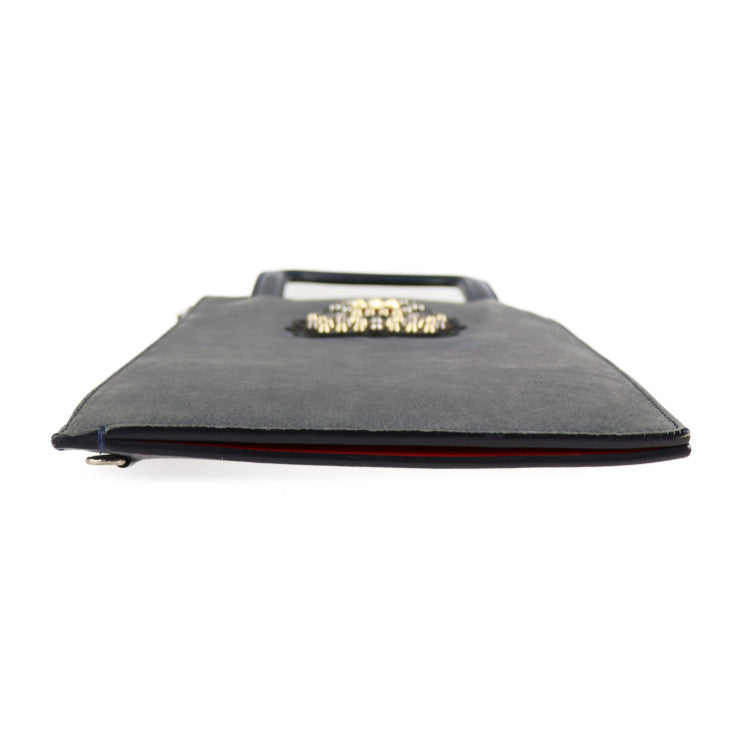 Christian Louboutin クリスチャンルブタン トリックトラック スモール ハンドバッグ 3175107 ヌバック カーフ グレー系 ネイビー 3way ショルダーバッグ トートバッグ クラッチバッグ